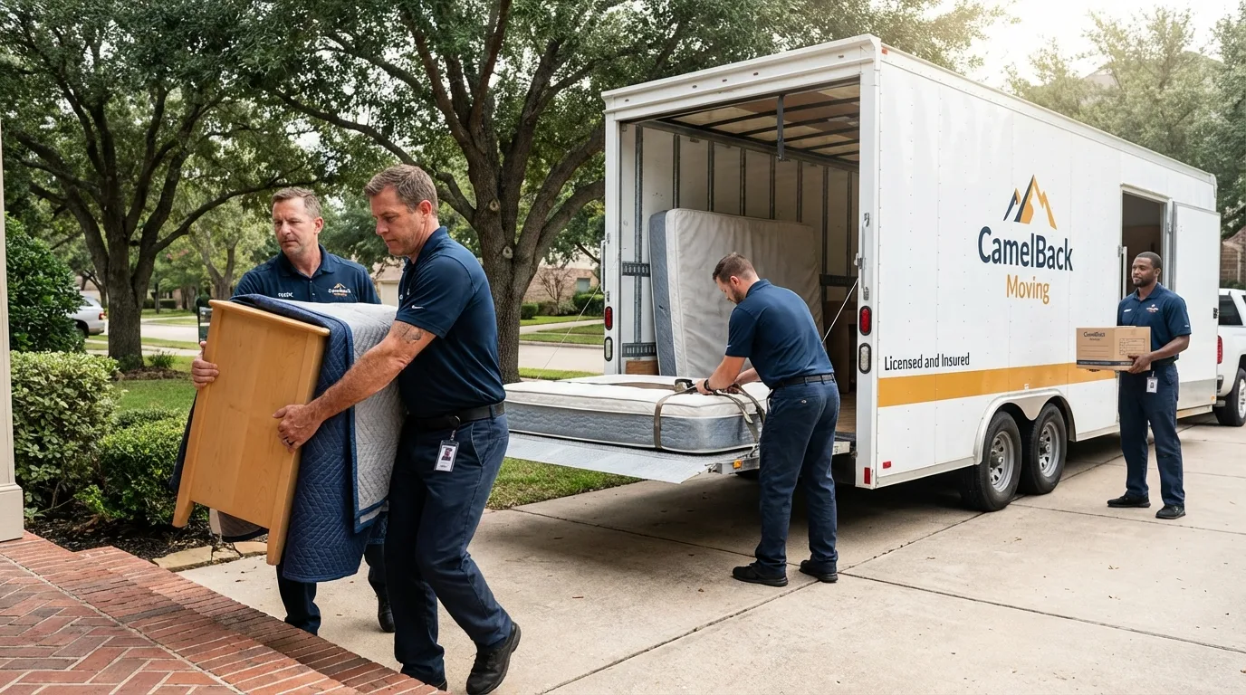 Crew loading residential truck for cross-state move from Broadus, MT