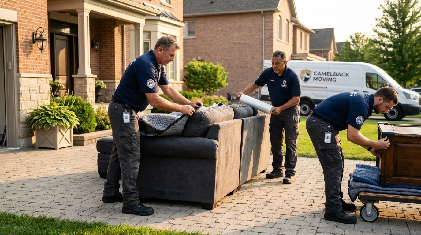 Large estate moving crew wrapping furniture in Broadus, MT